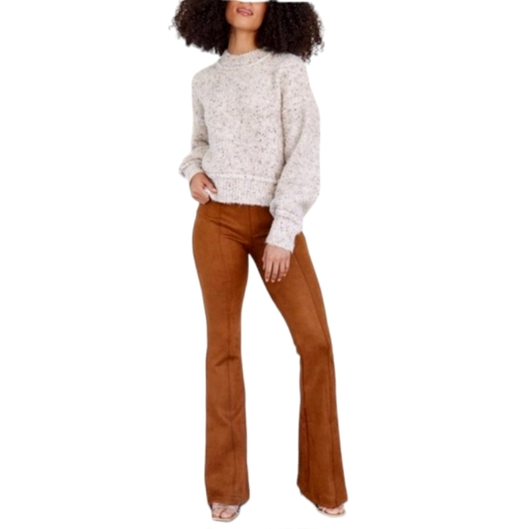 SPANX Pants - Spanx Rich Camel Faux Suede Flare Bottom Pull On Pants Like New Size XL